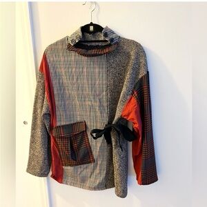 Zara oversized turtleneck sweater, mixed print, brown & orange, size Small